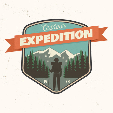 Outdoor expedition patch with mountain. Vector illustration.のイラスト素材