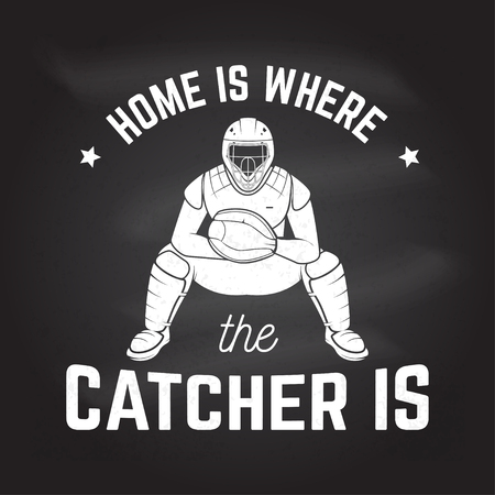 Home is where the catcher is. Vector illustration on the chalkboard.のイラスト素材