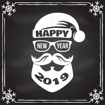 Happy New Year stamp, sticker set with Santa Claus. Vector illustration.のイラスト素材