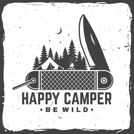 Happy camper. Be wild. Vector illustration. Concept for shirt or badge, overlay, print, stamp or tee.のイラスト素材