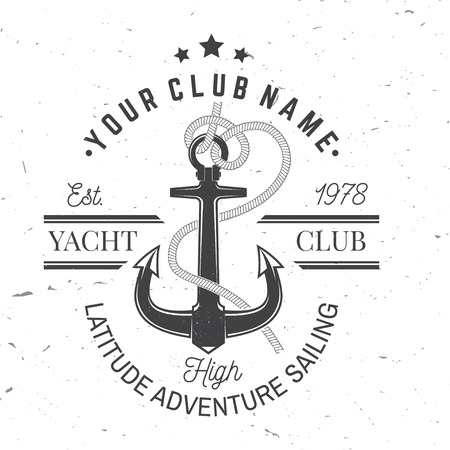 Yacht club badge. Vector. Concept for yachting shirt, print, stamp or tee. Vintage typography design with black sea anchor and rope knot silhouette. Best Sporting Activityのイラスト素材