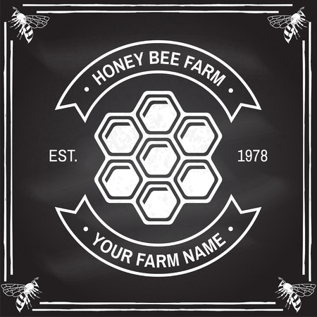 Honey farm badge. Vector on the chalkboard. Concept for shirt, stamp or tee. Vintage typography design with honey silhouette. Retro design for honey bee farm businessのイラスト素材