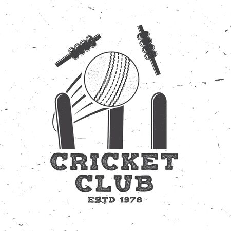Cricket club badge. Vector. Concept for shirt, print, stamp or tee. Vintage typography design with wicket, bail and cricket ball silhouette. Templates for sports club.のイラスト素材