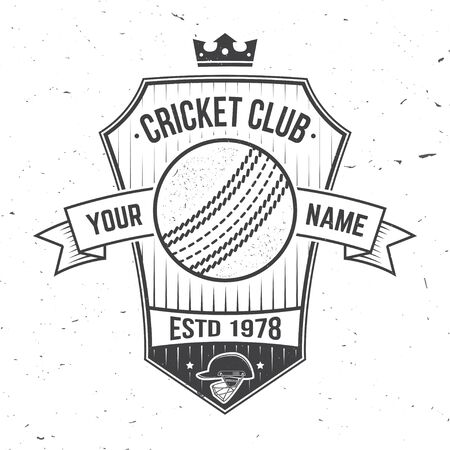 Cricket club badge. Vector. Concept for shirt, print, stamp or tee. Vintage typography design with cricket bat and helmet silhouette. Templates for sports club.のイラスト素材