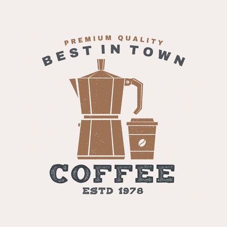 Best in town coffee retro badge design. Vector. Vintage design for cafe, restaurant, pub or fast food business. Template with coffee for restaurant identity objects, packaging and menuのイラスト素材