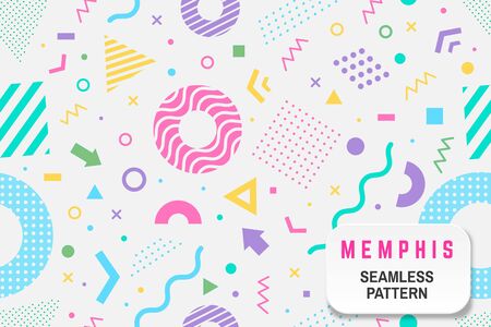 Memphis seamless pattern. Vector. Different halftone geometric shape and colorful geometric shapes seamless pattern.のイラスト素材