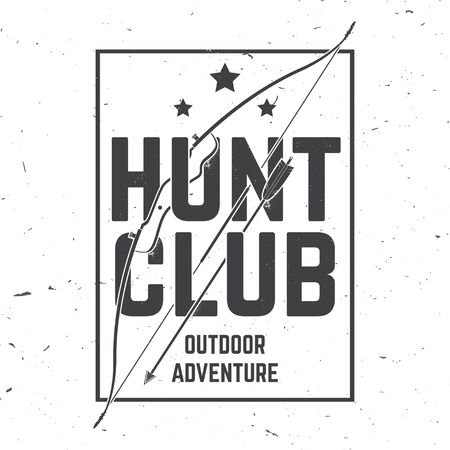 Hunting club. Vector. Concept for shirt or label, print, stamp or tee. Vintage typography design with frame, hunting bow and arrow silhouette. Outdoor adventure hunt club emblemのイラスト素材