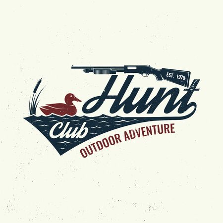 Hunting club badge. Vector. Concept for shirt or label, print, stamp, badge, tee. Vintage typography design with duck on a water silhouette. Outdoor adventure hunt club emblemのイラスト素材