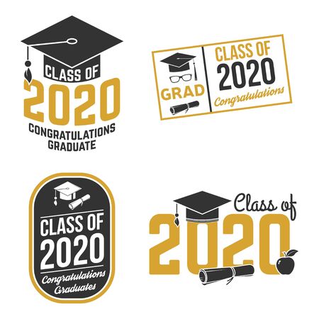 Set of Vector Class of 2020 badges. Concept for shirt, print, seal, overlay, stamp, greeting, invitation card. Typography design- stock vector.のイラスト素材