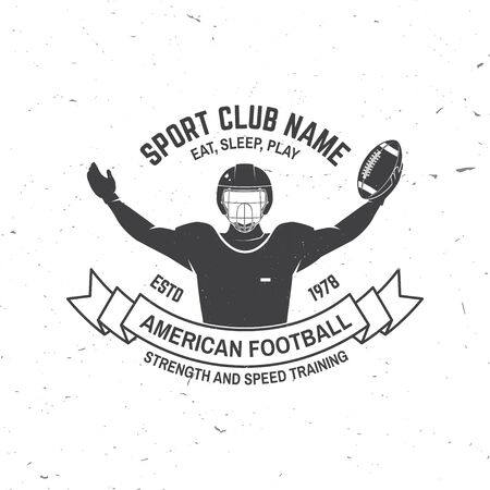 American football or rugby club badge. Vector . Concept for shirt, print, stamp, tee, patch. Vintage typography design with american football sportsman player silhouetteのイラスト素材