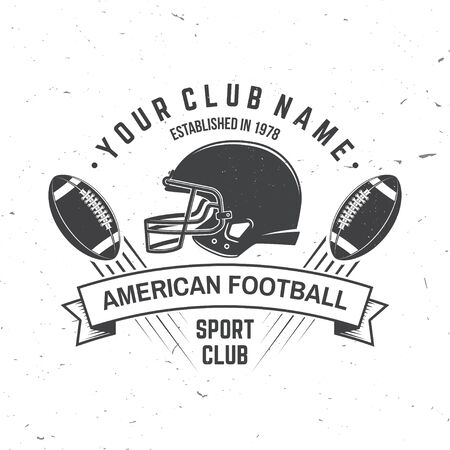 American football or rugby club badge. Vector. Concept for shirt, print, stamp, tee, patch. Vintage typography design with american football ball and helmet silhouetteのイラスト素材