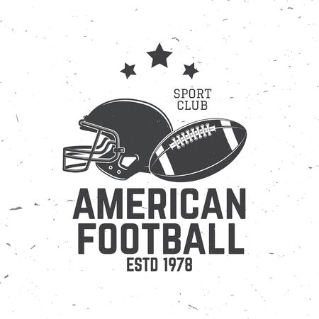 American football or rugby club badge. Vector. Concept for shirt, print, stamp, tee, patch. Vintage typography design with american football ball and helmet silhouetteのイラスト素材