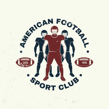 American football or rugby club badge. Vector . Concept for shirt, print, stamp, tee, patch. Vintage typography design with american football sportsman player silhouetteのイラスト素材