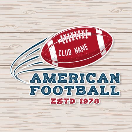 American football or rugby club badge. Vector. Concept for shirt, print, stamp, tee, patch. Vintage typography design with flying american football ball silhouetteのイラスト素材