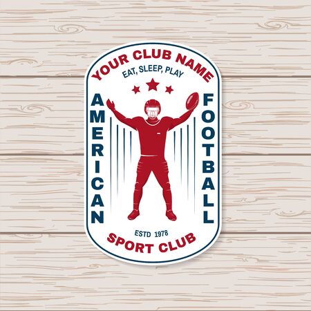 American football or rugby club badge. Vector . Concept for shirt,  print, stamp, tee, patch. Vintage typography design with american football sportsman player silhouetteのイラスト素材