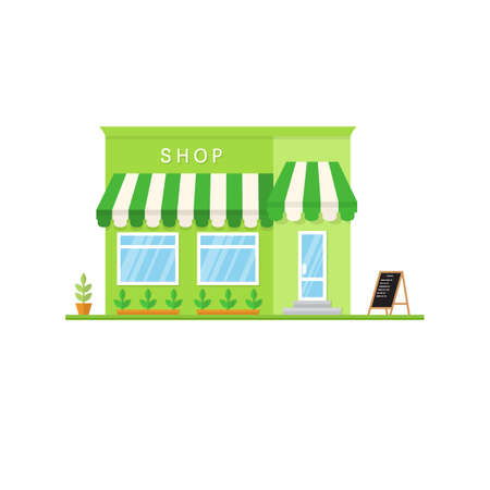 Vector flat icon shop, market, store or cafe For web design and application interface, also useful for infographics. Vector illustration. Store landscape flat design on the white.のイラスト素材