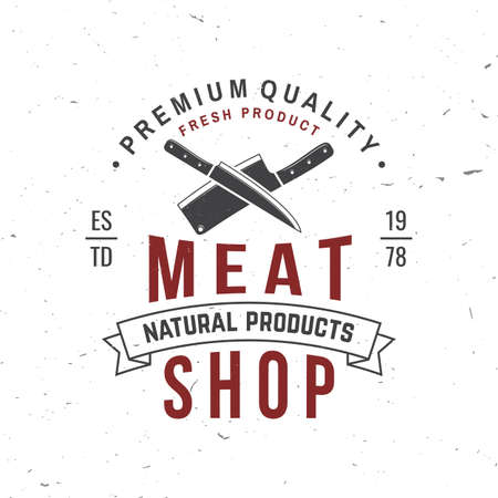 Butcher meat shop Badge or Label with kitchen knife. Vector illustration.のイラスト素材