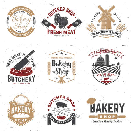 Set of butcher shop and Bakery shop badge, label. Vector.のイラスト素材