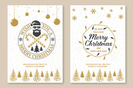 Merry Christmas and Happy New Year poster, flyer, greeting cards. Vector. Vintage typography design for xmas, new year emblem in retro style.のイラスト素材