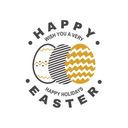Happy Easter card, badge, sign. Vector. Typography design with easter hand eggs. Modern minimal style. For poster, greeting card, overlay, stickerのイラスト素材