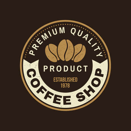 Coffee shop logo, badge template. Vector . Typography design with coffee bean silhouette. Template for menu for restaurant, cafe, bar, packagingのイラスト素材