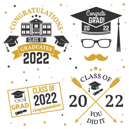Set of Vector Class of 2022 badges Concept for shirt, print, seal, overlay or stamp, greeting, invitation card. Typography design- stock vector.のイラスト素材