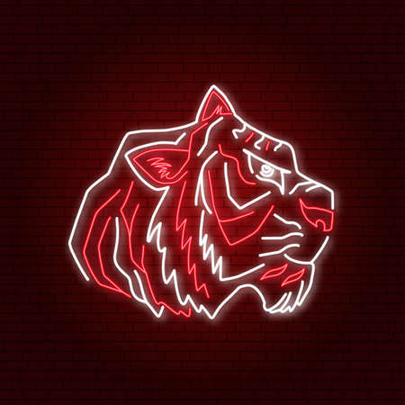 Happy Chinese New Year neon greetings card, flyers, poster in retro style. Vector. Chinese New Year zodiac symbol. For banners, cards, posters with Tiger sign 2022. Portraits of predatory wild cat.のイラスト素材