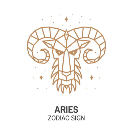Zodiac astrology horoscope sign aries linear design. Vector illustration. Elegant line art symbol or icon of aries esoteric zodiacal horoscope templates for logo or poster isolated on white backgroundのイラスト素材