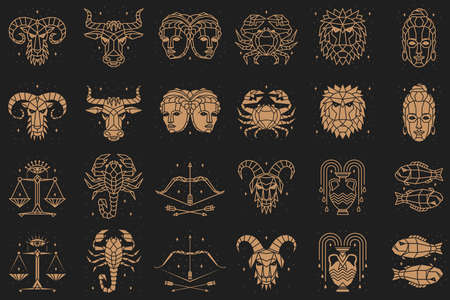 Zodiacal symbols. Vector illustration. Astrology, horoscope sign, graphic design elements, printing...