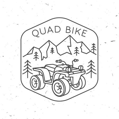 Quad bike club. Summer camp. Vector illustration Concept for shirt or  print, stamp or tee. Vintage line art design with quad bike and forest. Camping quoteのイラスト素材