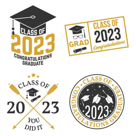 Set of Vector Class of 2023 badges Concept for shirt, print, seal, overlay or stamp, greeting, invitation card. Typography design- stock vector.のイラスト素材