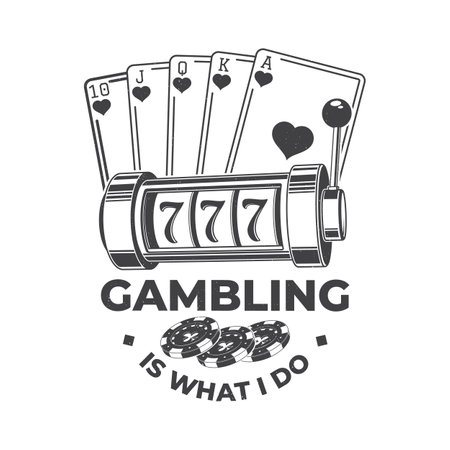 Try your chance. Gambling vintage print,  , badge design with slot machine and poker playing card silhouette. Vector illustration. Casino slot machine for gambling industry, sport lottery services.のイラスト素材
