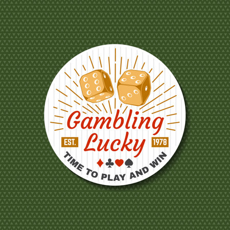 Gambling lucky sticker,  , badge design with two dice silhouette. Time to play and win. Vector illustration. Two dice for gambling industry, sport lottery services, icons, web pages,  designのイラスト素材