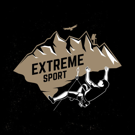 Extreme sport, Rock Climbing club badge. Vector illustration. Concept for shirt or  , print, stamp or tee. Vintage typography design with climber on the mountains. Outdoors adventureのイラスト素材