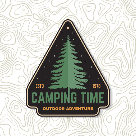 Camping time patch, sticker. Outdoor adventure. Vector illustration.のイラスト素材