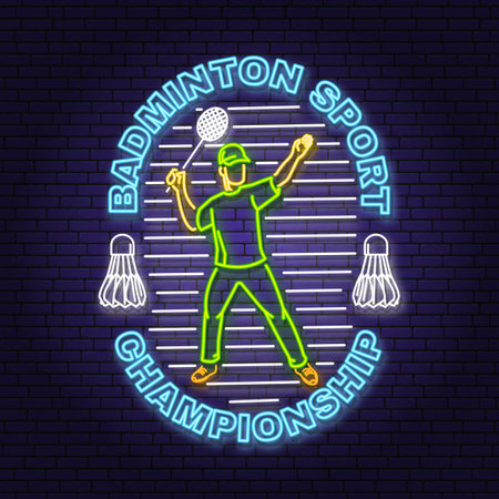 Vintage badminton label with racket and shuttlecock silhouettes.のイラスト素材