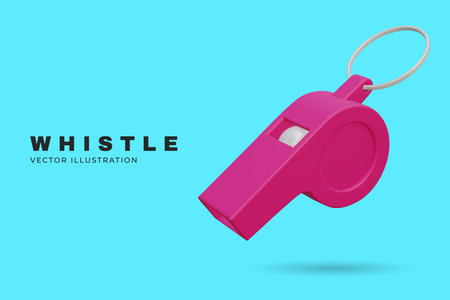 Referee red whistle sport banner, poster equipment. Vector Illustration. Realistic 3D whistle style modelのイラスト素材