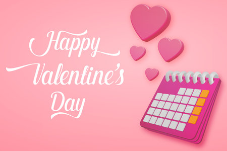 A Calendar with a hearts. Valentine day vector romantic banner with calendar and love symbols. 3d vector illustration for creative ideas and creative designのイラスト素材