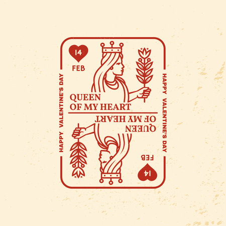 Queen of my heart. Happy valentines day. Vector illustration. Vintage design with playing card queen. Template for Valentines Day greeting card, banner, poster, flyer with playing card queenのイラスト素材