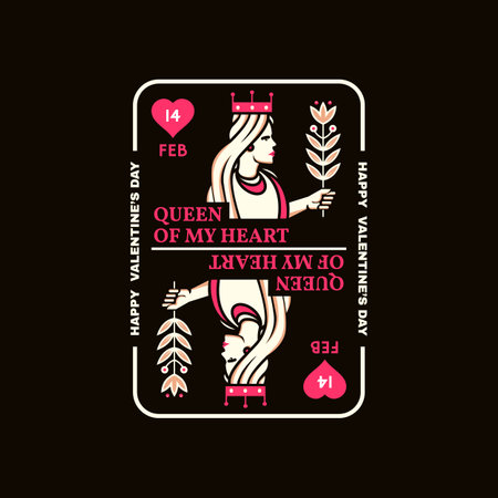 Queen of my heart. Happy valentines day. Vector illustration. Vintage design with playing card queen. Template for Valentines Day greeting card, banner, poster, flyer with playing card queen.のイラスト素材