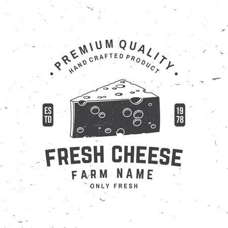 Fresh cheese badge design. Template for logo, branding design with triangle block cheese . Vector illustration.のイラスト素材