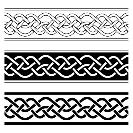 Set of national viking seamless ornament borders. Vector illustration. Celtic style border isolated on white background.のイラスト素材