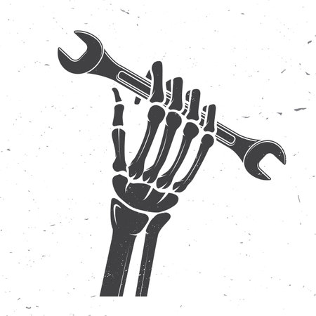 Skull hand holding wrench. Vector. Labour Day conceptのイラスト素材