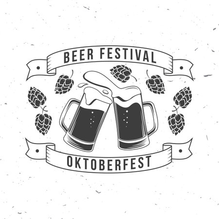 Oktoberfest logo or badge design. Vector. Beer mug with maltのイラスト素材