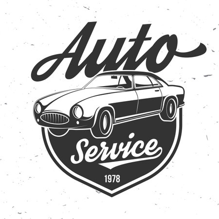 Auto service logo, emblems, badges and icons. Vector. Service car repair, restoration and car club design elements.のイラスト素材