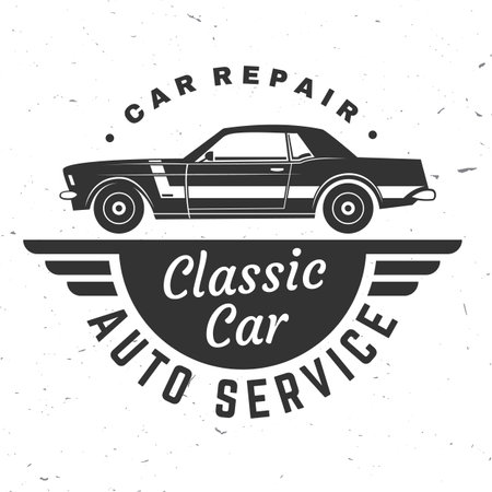Auto service logo, emblems, badges and icons. Vector. Service car repair, restoration and car club design elements.のイラスト素材