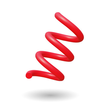 Serpentine 3d vector. Red spiral paper ribbon for birthday party and anniversary, Christmas and festive carnival, curly streamer decoration to celebrate holidaysのイラスト素材