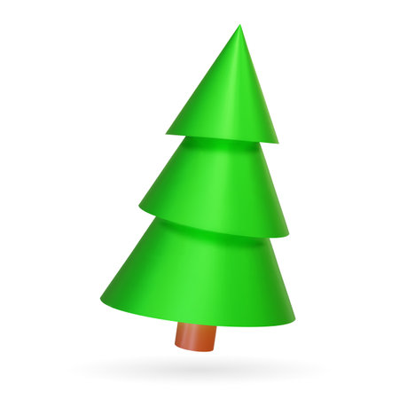 3d realistic Christmas tree. Vector illustration. Green Christmas tree 3d design element for New Years holiday decorのイラスト素材