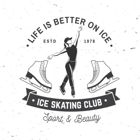Ice Skate club logo, badge design. Concept for shirt or logo, print, stamp or tee with ice skater girl. Winter sport. Vector illustration.のイラスト素材