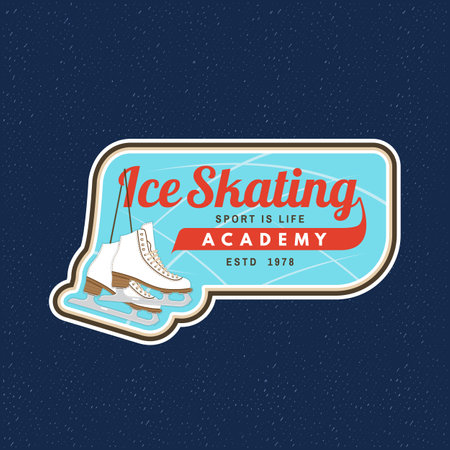 Ice Skate academy logo, badge, patch design. Concept for shirt or logo, print, stamp or tee with ice skate. Winter sport. Vector illustration.のイラスト素材